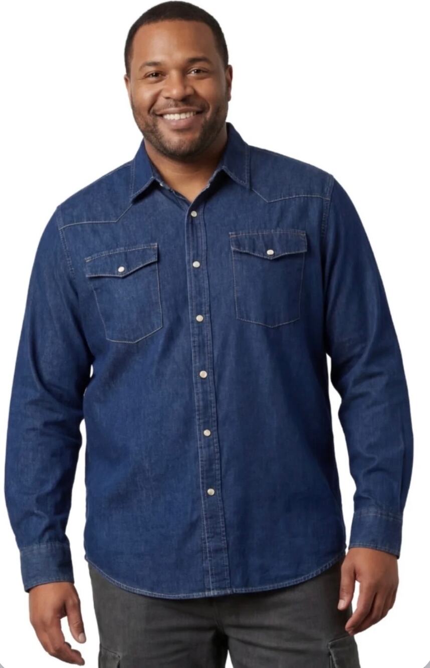 Men's Turtle Bay Western Denim Long Sleeve Shirt, Size Large